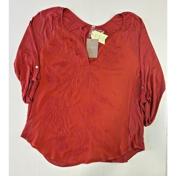 Anthropologie Apparel Tiny Embroidered Floral Tunic Rust Orange Size Medium NWT - Picture 1 of 16